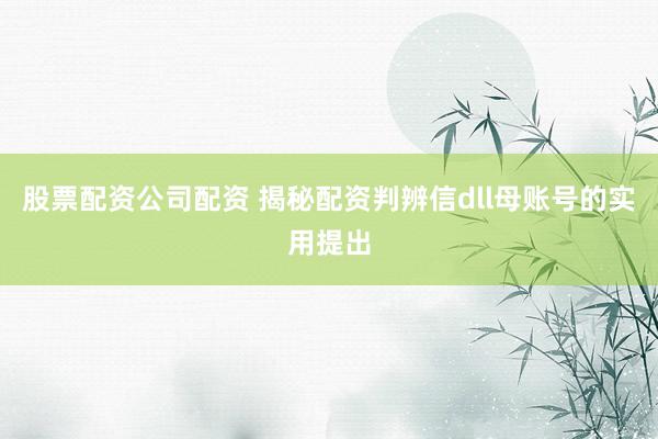 股票配资公司配资 揭秘配资判辨信dll母账号的实用提出